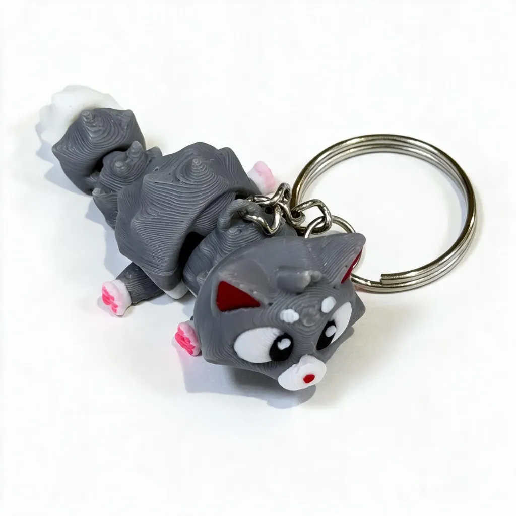 Articulated Grey Cat Keychain