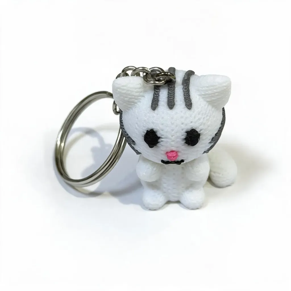 Striped White Cat Keychain